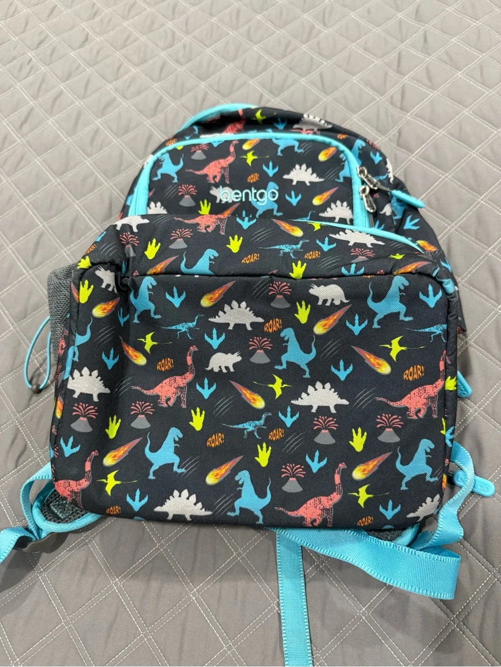Bentgo Kids Dinosaur Backpack in Black with Bright Blue Trim